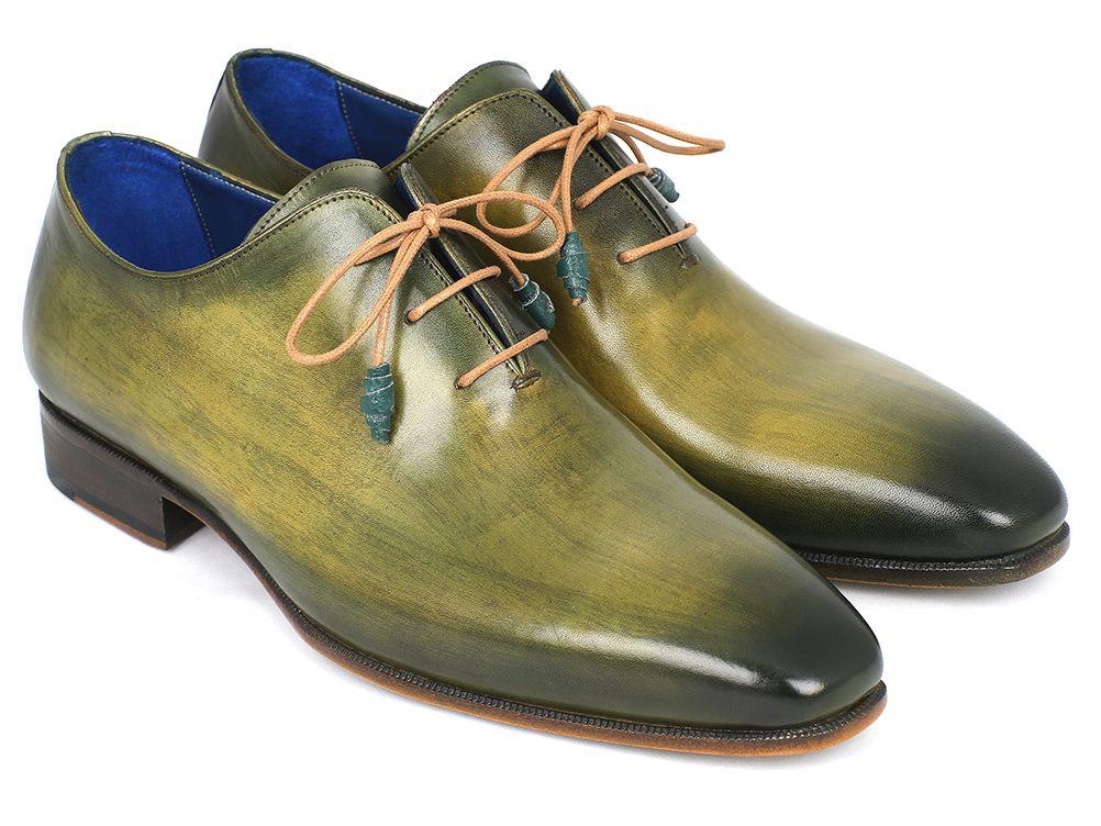 Paul Parkman ''755-GRN'' Green Genuine Leather Plain Toe Wholecut Oxfords Shoes.